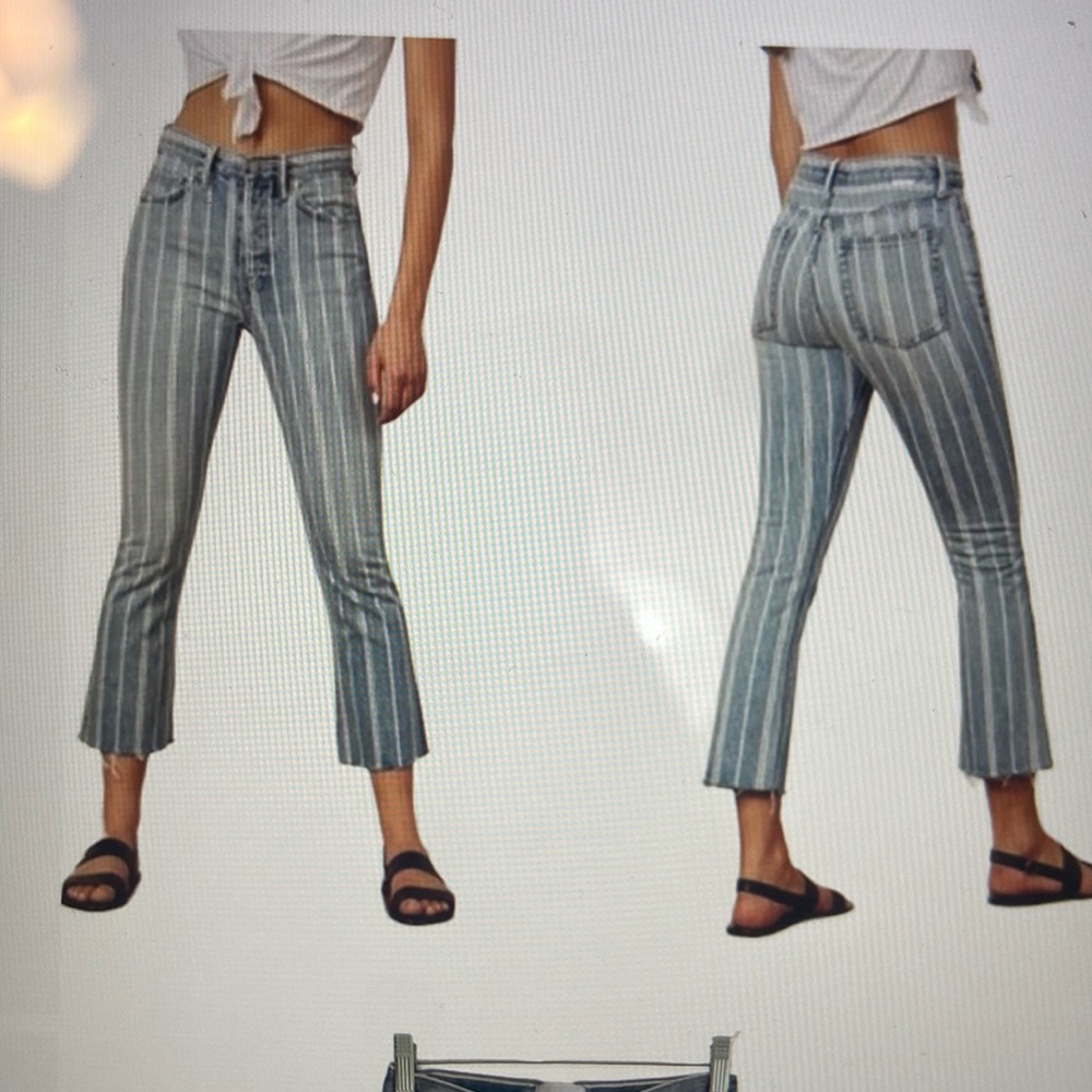 BOYISH by Her Darcy Blue White Striped crop Raw Hem. Button fly Jeans Size 26